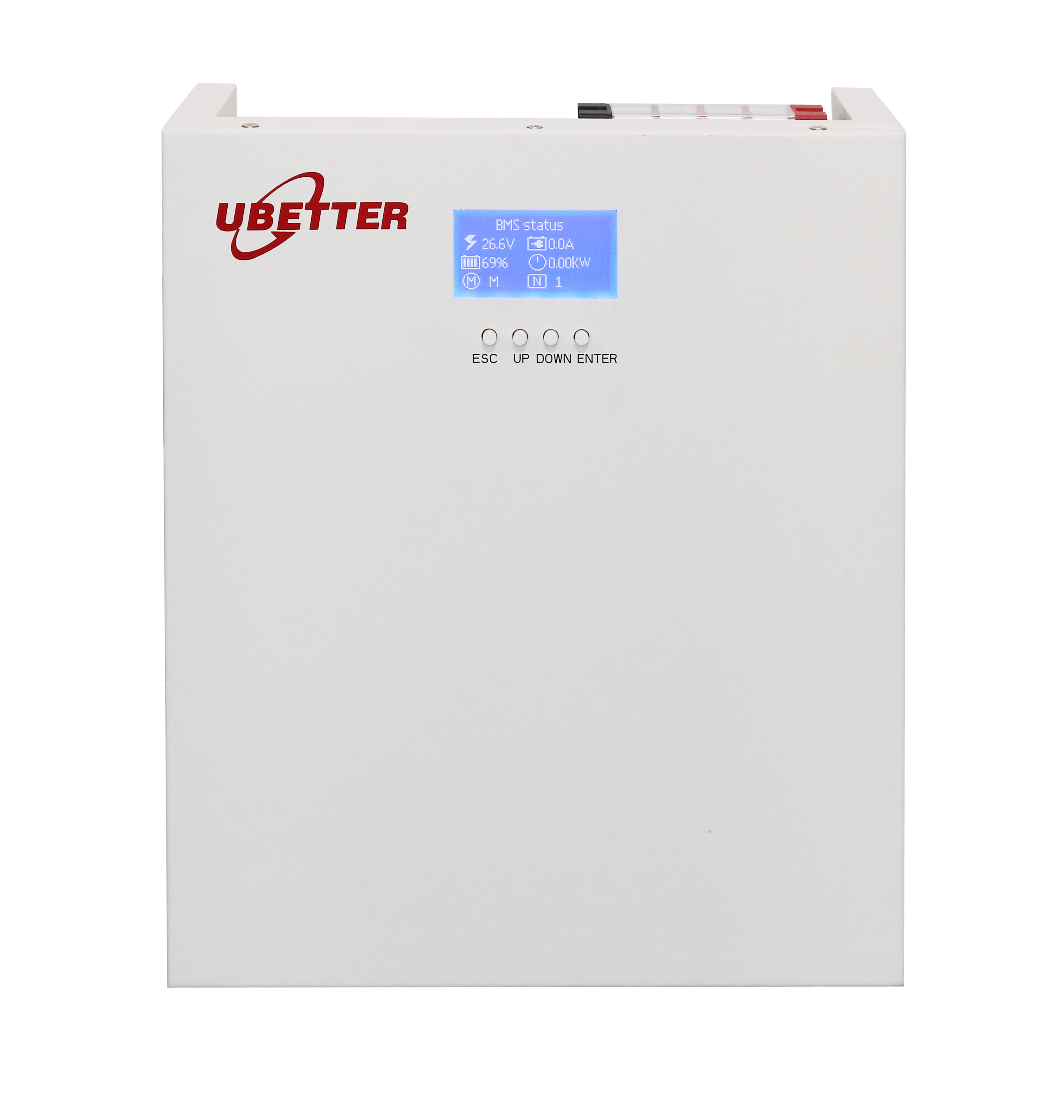 2.5kWh 25.6V 100Ah LiFePO4 Wall-Mounted Home Energy Storage Battery with Smart LCD Display & Built-in BMS for Solar Power Systems, Residential Lithium Iron Phosphate Backup Battery UBT-D02-B01