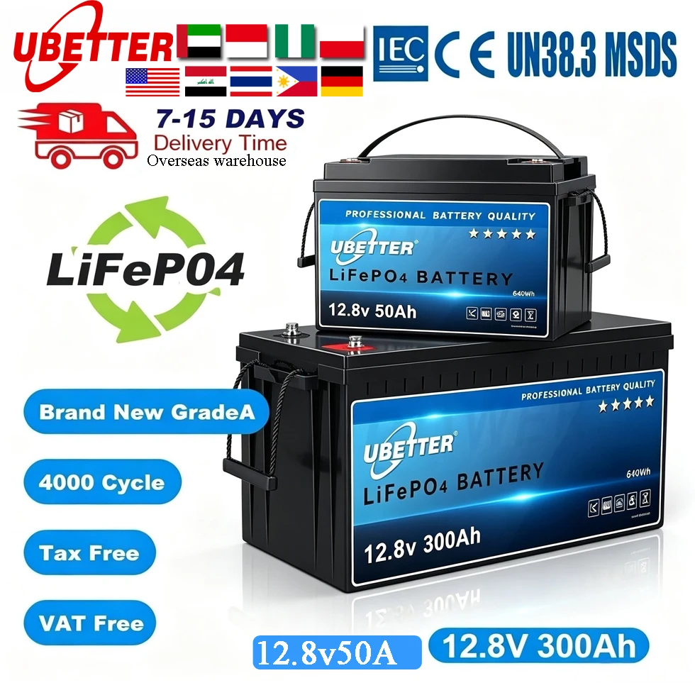 Pack de batterie LiFePO4 12V 24V 48V 50Ah à 400Ah en option pour le stockage solaire et l'alimentation de camping-car