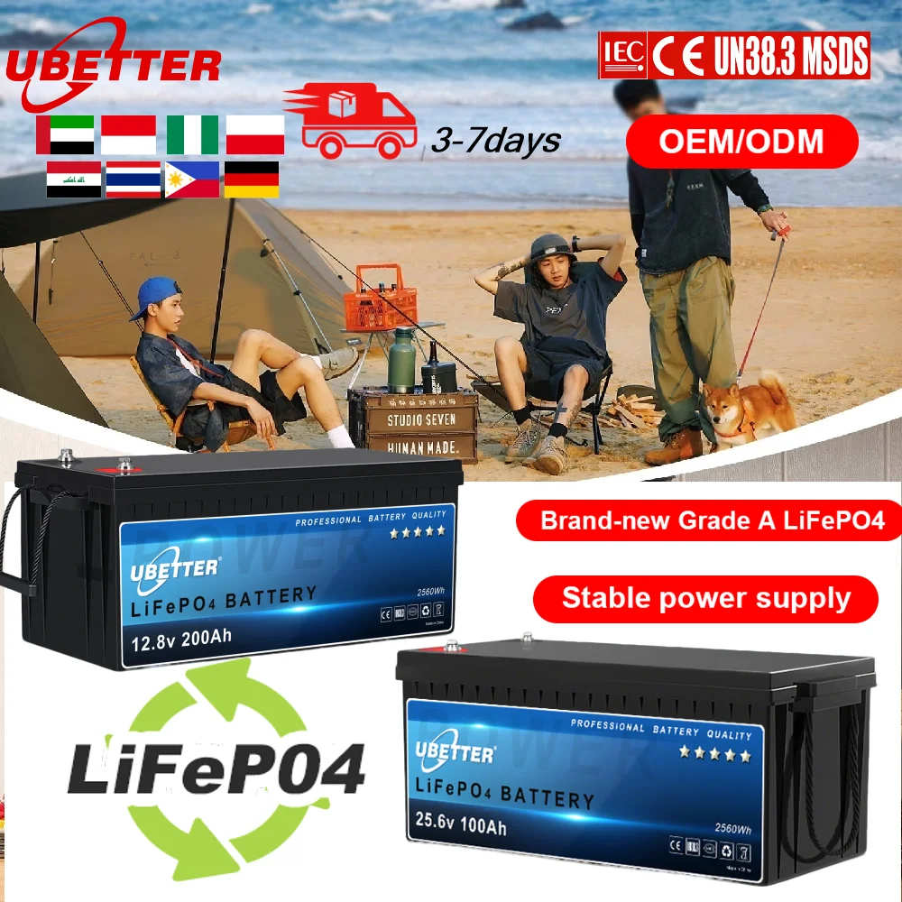 Batterie LiFePO4 Ubetter 12V 24V pour le stockage d'énergie solaire, UPS, camping-cars, bateaux et véhicules électriques