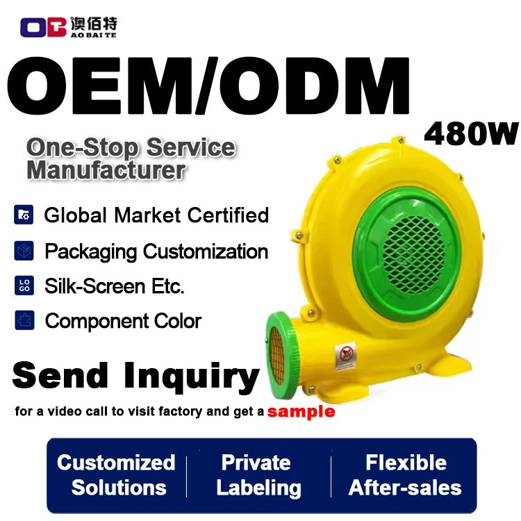 480W Electric Inflatable Castle Blower with 490m³/h Air Flow for Small Inflatable Toys and Bouncers