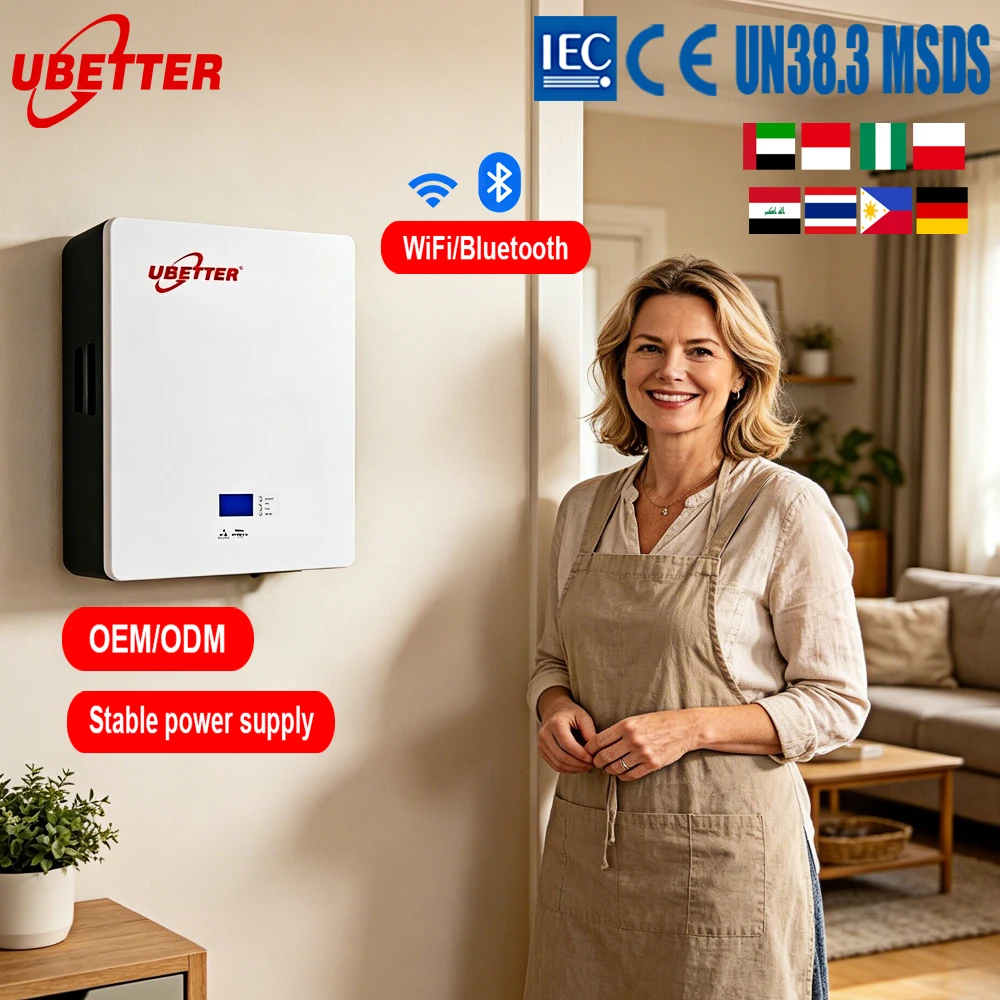 Batería de almacenamiento de energía para el hogar UBETTER LiFePO4 de 5-10kW, energía solar híbrida fuera de la red, 51.2V 100Ah