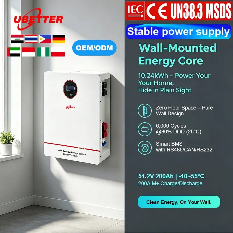 TH EU Stock LiFePO4 Split Battery 48V 51.2V 100AH 200AH 5-10kW Wall-mounted Grid Solar System Complete Touchscreen Home