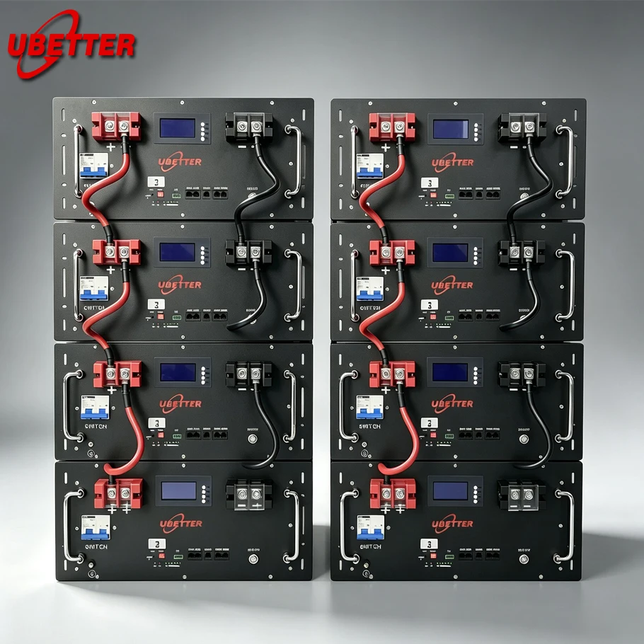 48V/51.2V LiFePO4 Solarbatterie 200Ah-600Ah stapelbar geteilt CAN 6000 Zyklen IP54 Schutz Heimbatteriepaket