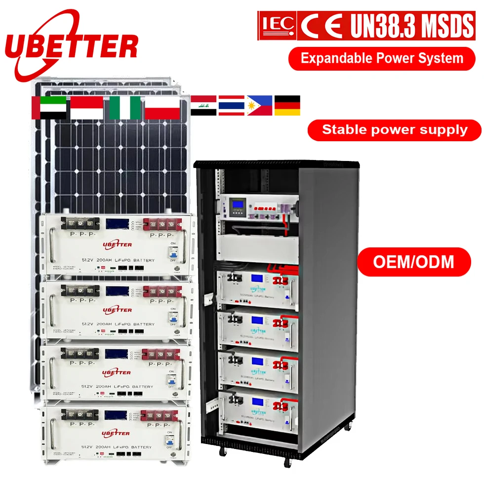 Batteria solare LiFePO4 Ubetter per accumulo, montaggio a rack, 48V/51.2V 100Ah/200Ah/300Ah con garanzia di 10 anni