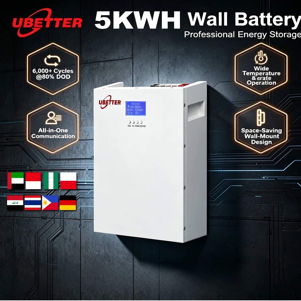 24V 100Ah LiFePO4 Solar Battery Pack 5kWh Wall-Mounted for Home Energy Storage with Built-in BMS