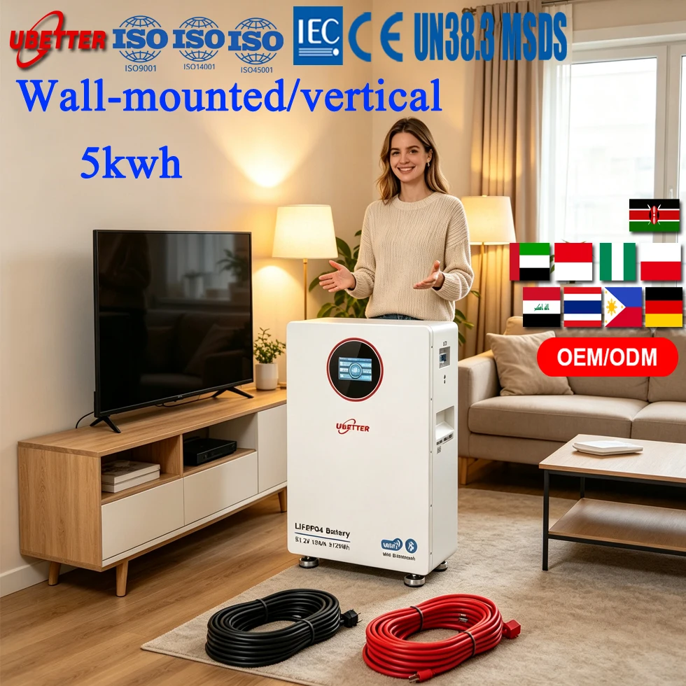 Ubetter LiFePO4 Power Wall Battery with Intelligent BMS Bluetooth WiFi for Solar Home Energy Storage