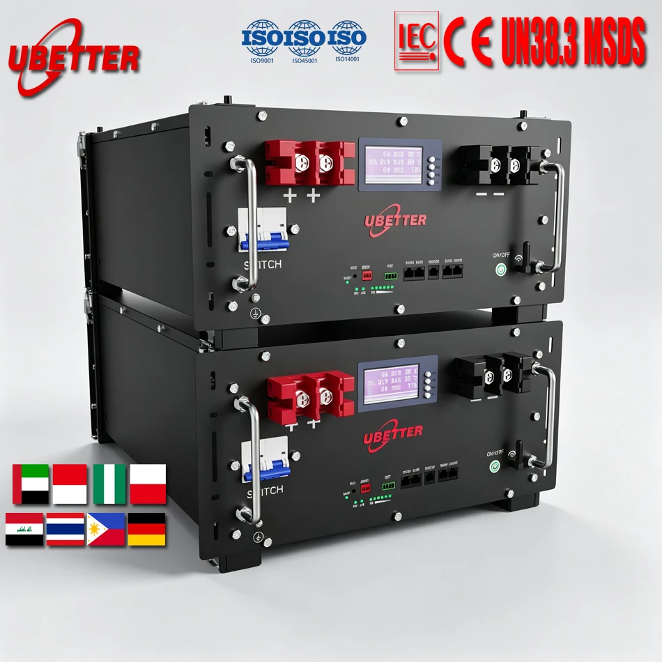 Ubetter Qgl-1212 51,2V/48V LiFePO4-Lithiumbatteriepack 200Ah-600Ah 10-20kW Solarsystem Server-Rack-Montage 6000 Zyklen