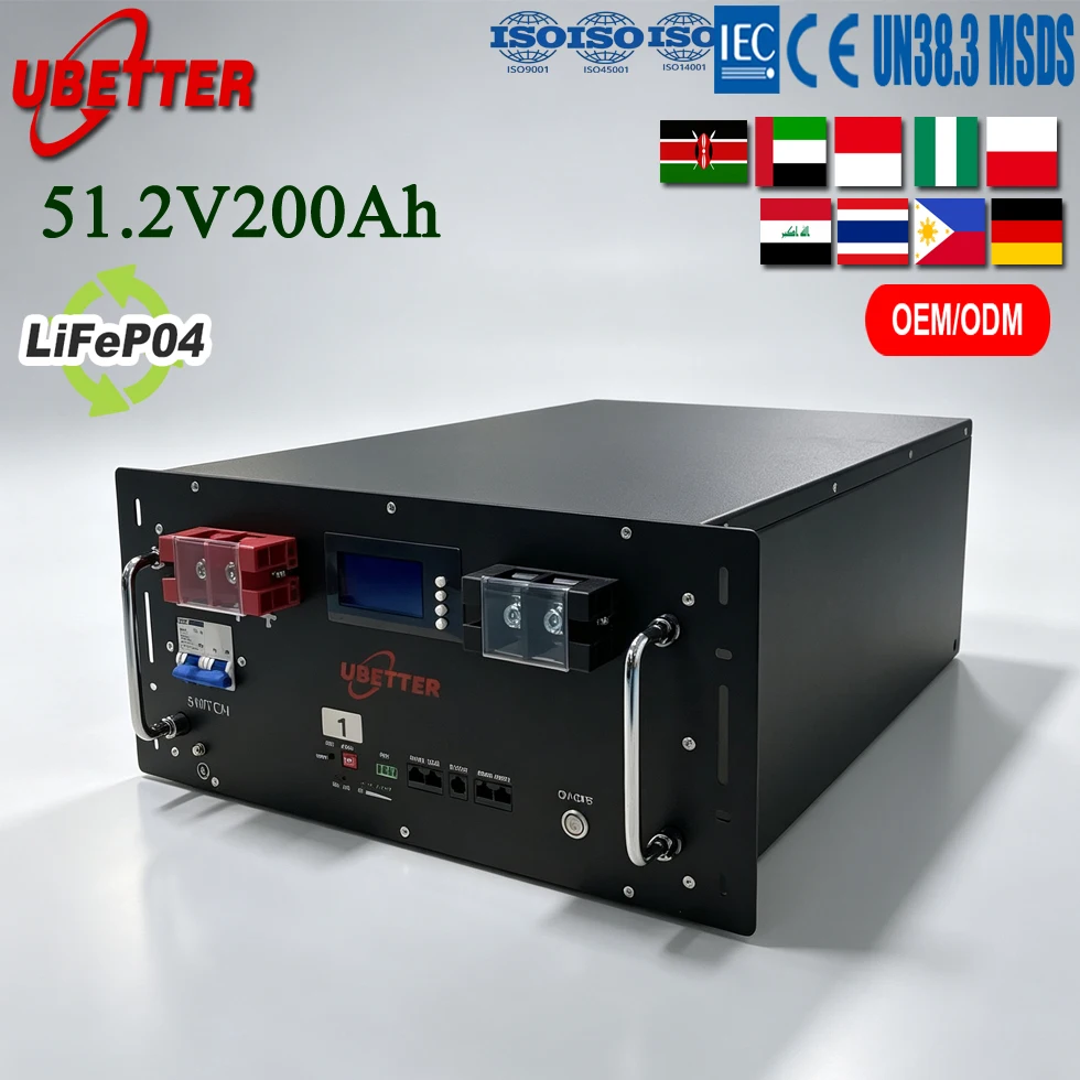 Ubetter Qgl-12300 51.2v 16s 200a 300ah 600ah Lifepo4 Sistema de Almacenamiento de Energía Solar con BMS de Iones de Litio