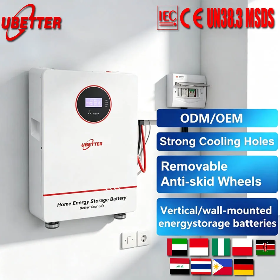 Wall-Mounted LiFePO4 Battery for Off Grid and Hybrid Grid Residential Solar Power Systems