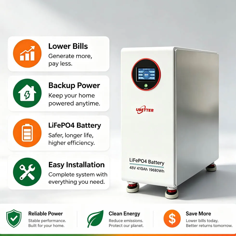 Ubetter Split Ip65 Solar Power Station 48v/51.2v Lifepo4 Home Battery 628ah 3 Phase 32kwh Solar Battery Storage