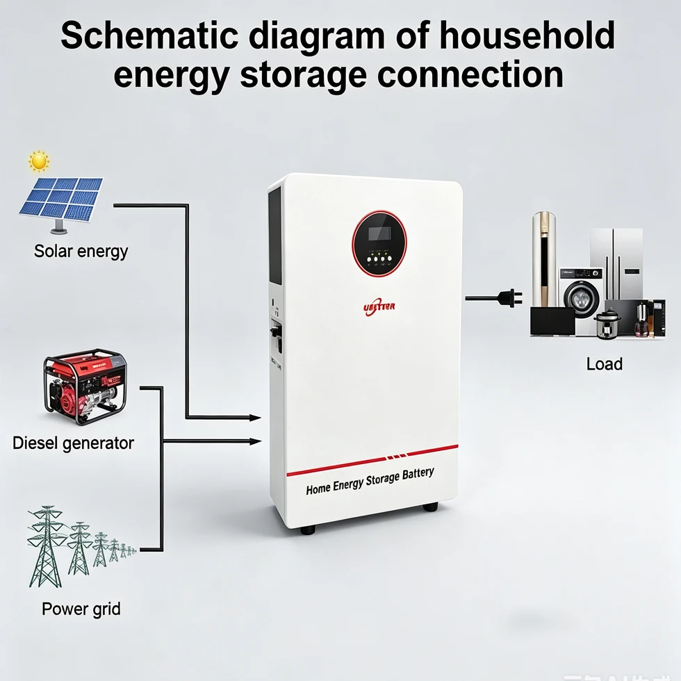 Batterie solaire murale LiFePO4 Ubetter 51,2 V 100 Ah-300 Ah avec BMS intégré pour le stockage d'énergie domestique