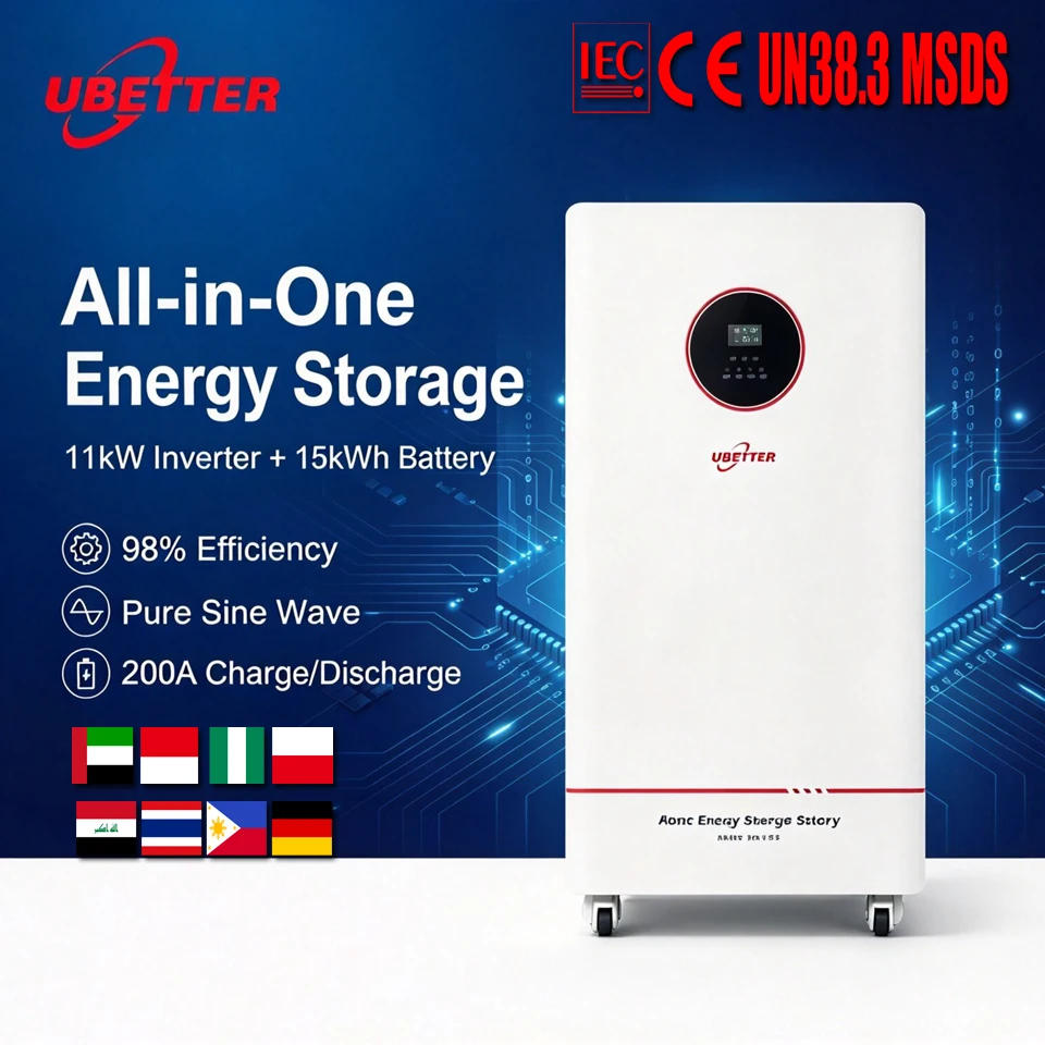 حزمة بطارية ليثيوم LiFePO4 من Ubetter بسعة 48V 314Ah للطاقة الشمسية المنزلية والنسخ الاحتياطي للعاكس 15kWh و8000 دورة مع نظام إدارة بطارية مدمج
