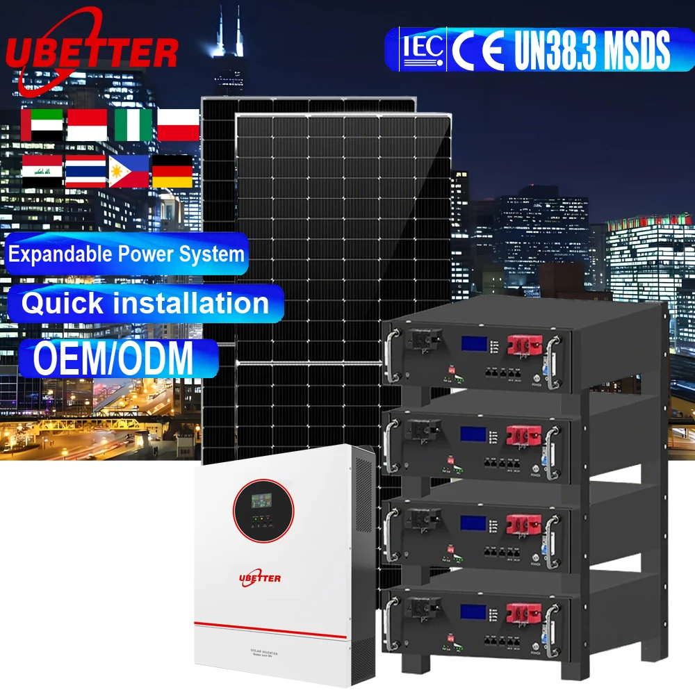 Batería Lifepo4 dividida apilable 51.2v/48v 200ah-600ah Solar Híbrida Red Comunicación Can 10kw 20kwh Uso Doméstico Comercial