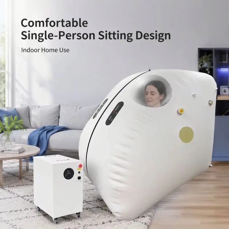 White L-Type Sitting Hyperbaric Oxygen Chamber, Portable Soft Shell TPU Cabin for Single Home User