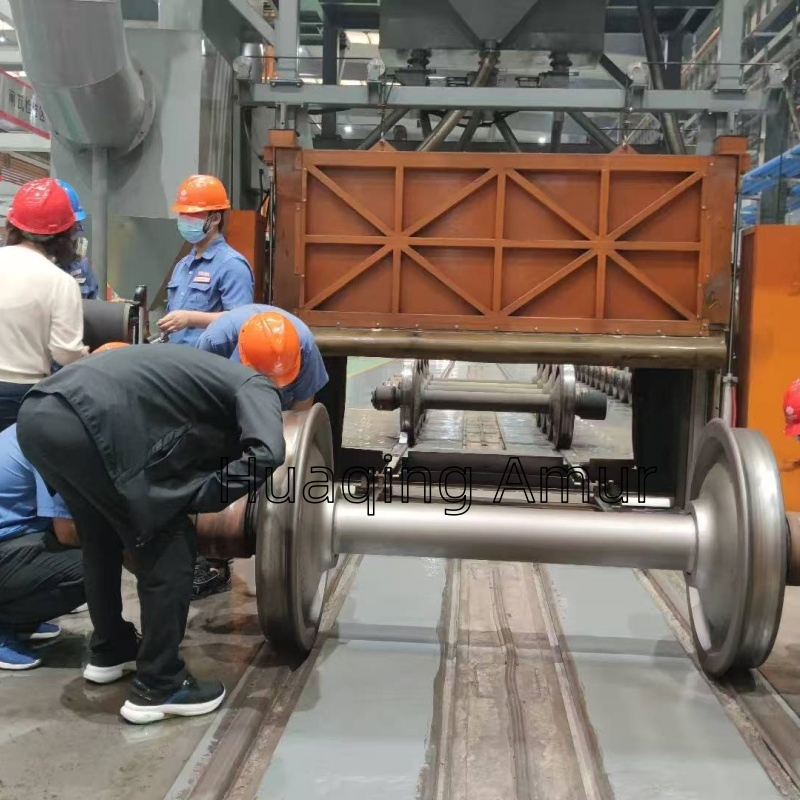 Macchina per sabbiatura abrasiva di ruote ferroviarie per lucidatura