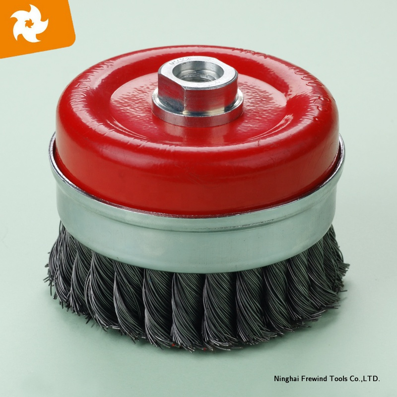 Heavy-Duty 5-Inch Twisted/Knotted Steel Wire Cup Brush with Bridle Ring for Tough Cleaning