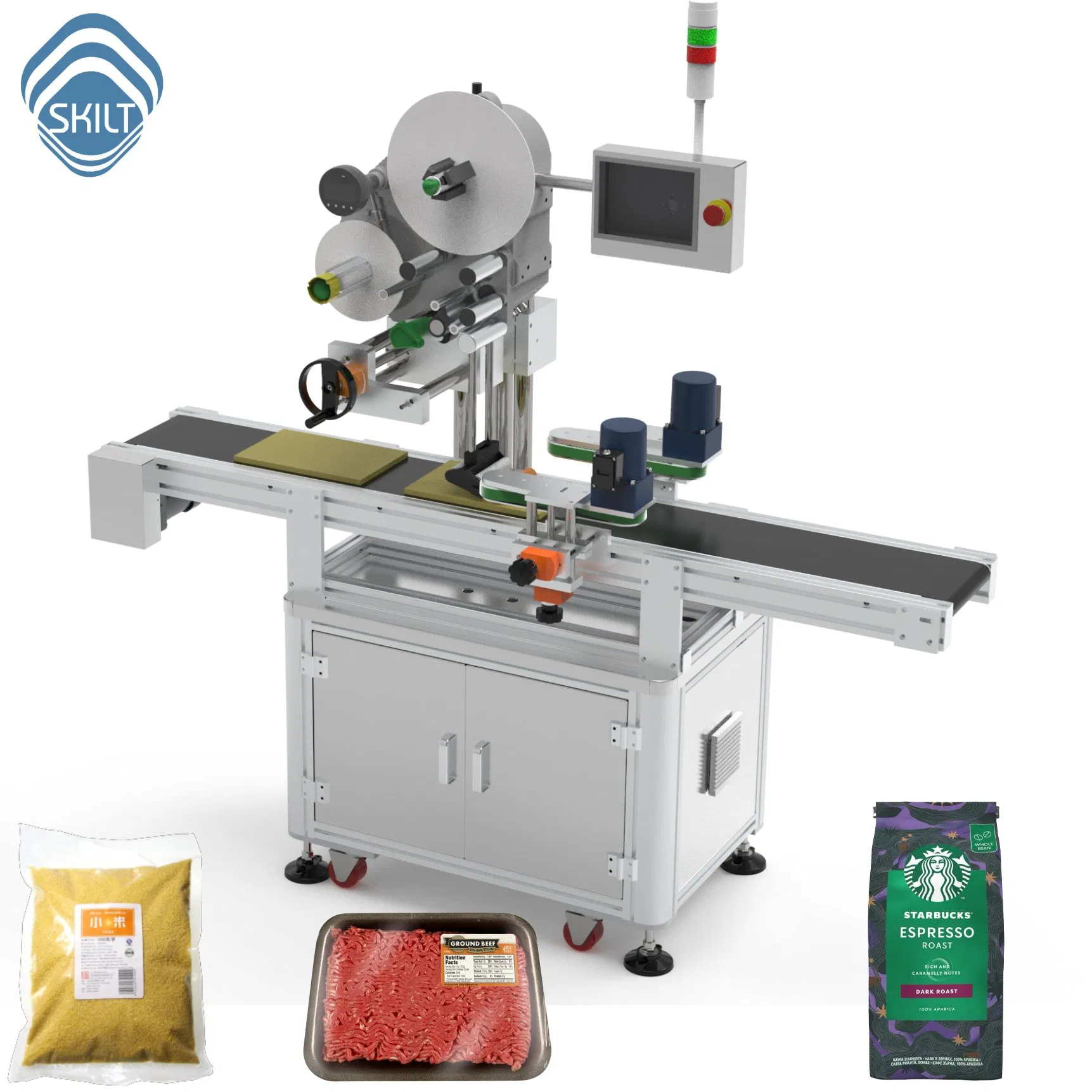 Skilt Auto High Speed Sticker Box Bag Pouch Carton Tray Clamshell Bottle Cap Top Plane Surface Labeling Machine Labeller Label Applicator Manufacturer