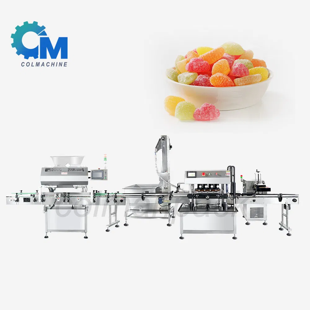 Línea automática de conteo y llenado de cápsulas, tabletas, ositos de goma y caramelos de azúcar