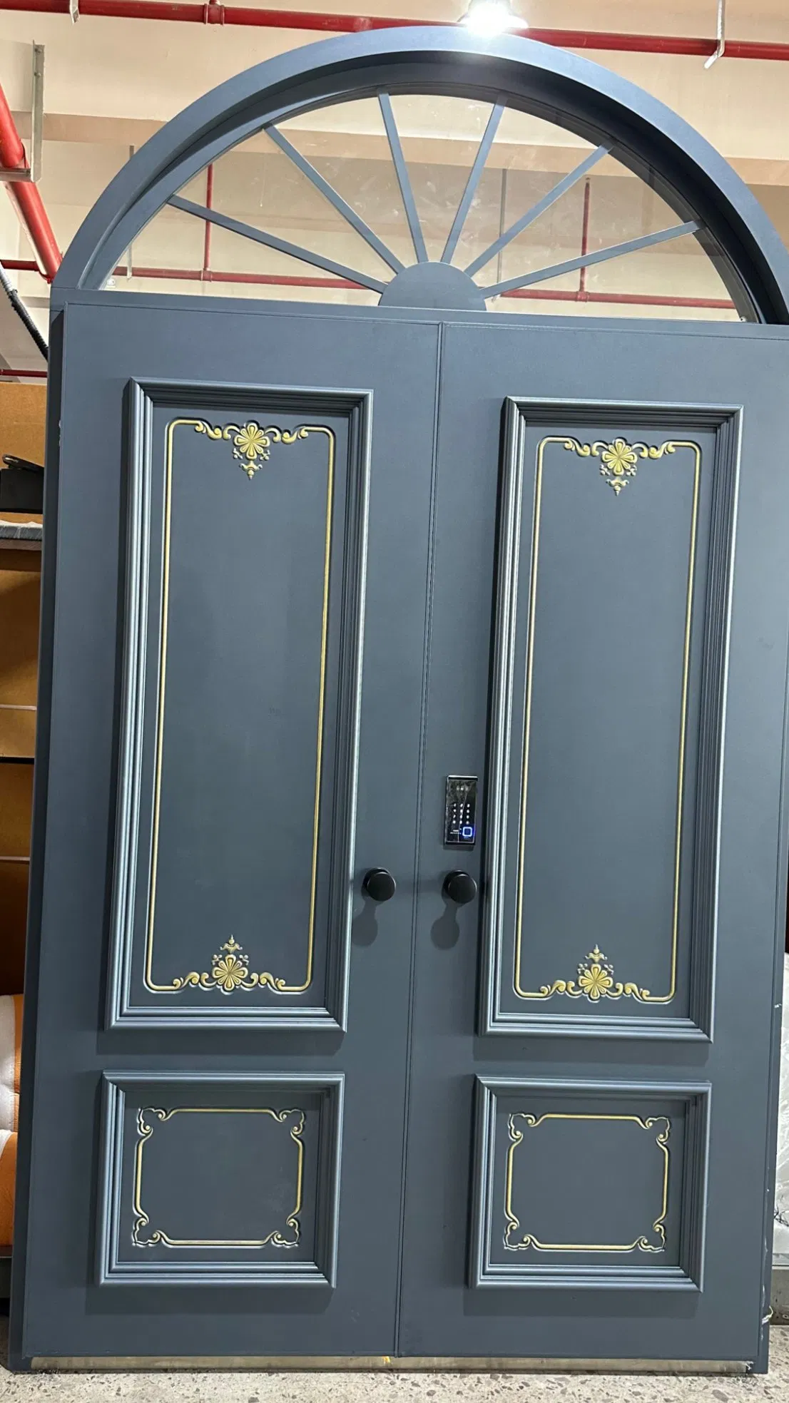 European Style Double Cast Aluminum Entrance Door with Smart Lock Villa Security Door