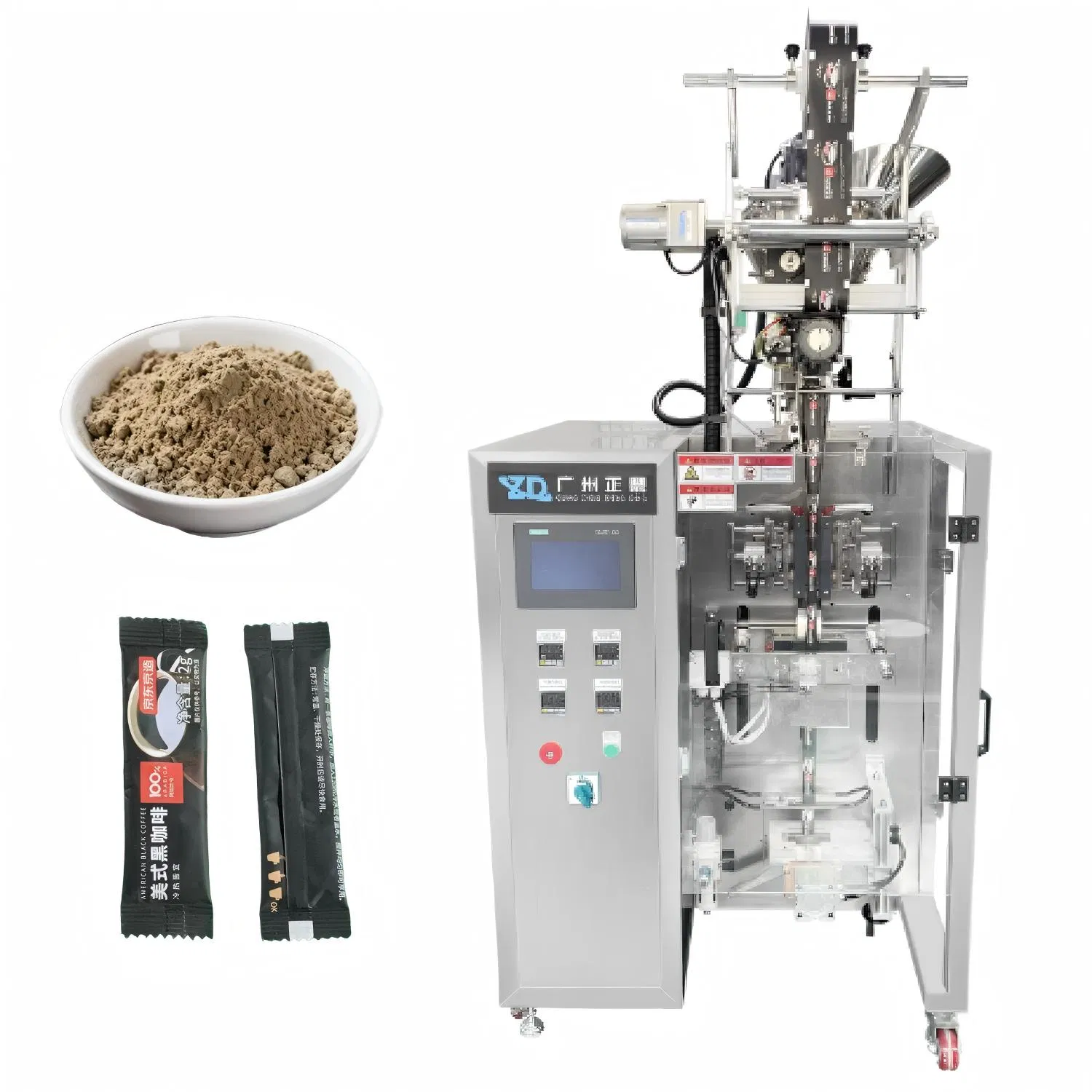 Machine d'emballage automatique par thermoscellage pour bâtonnets de poudre à coins arrondis