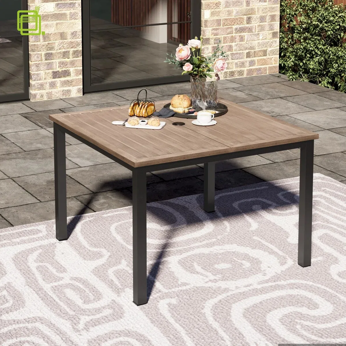 Solid Wood Table Top Aluminum Frame Sturdy Maintenance Free Garden Dining Table