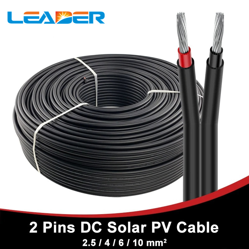 Leader UV Approval Twin Core Copper Wire Double Core 2X10mm2 Solar Cable with TUV Certification