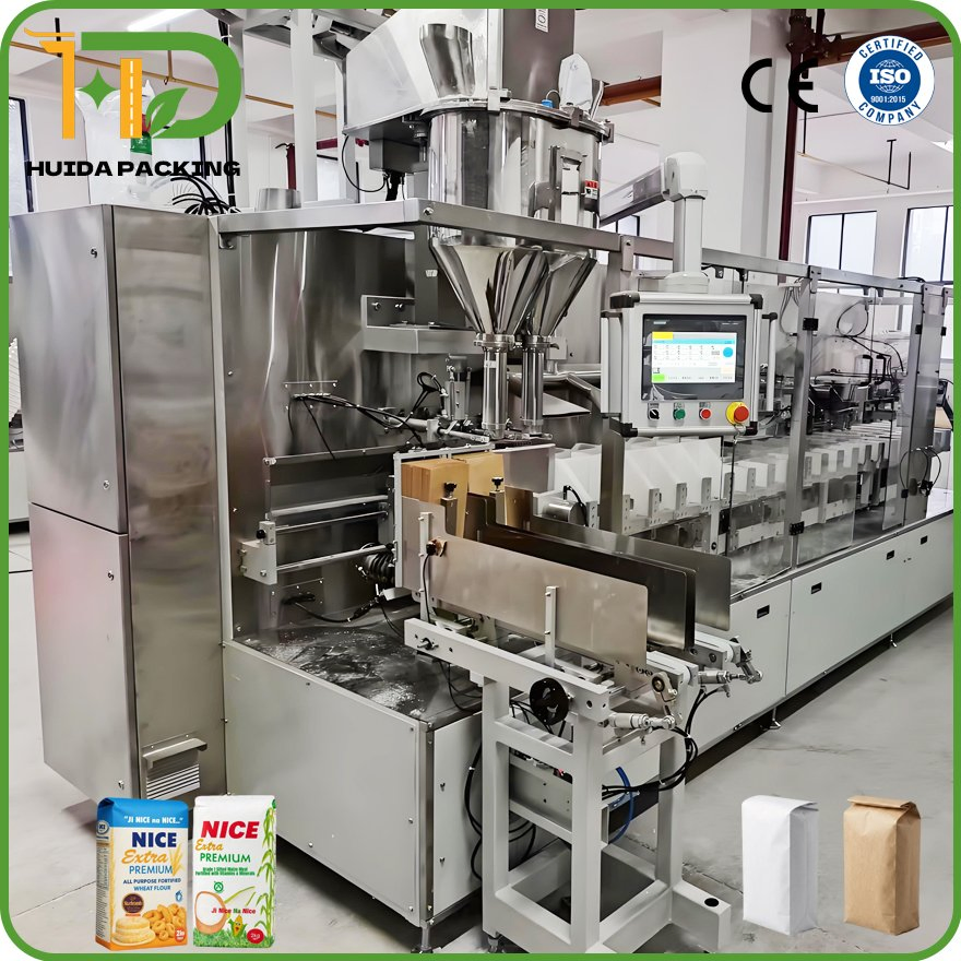 High Speed Flour Packing Machine 15-45 Bags/Min 1-5kg Kraft Paper Bag Auger Packaging Line
