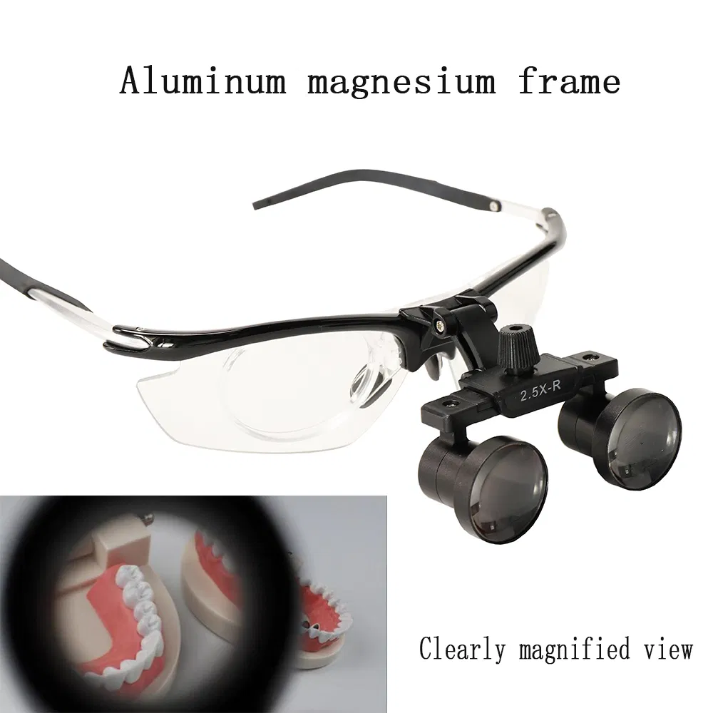 Loupes chirurgicales médicales dentaires 2,5X-R avec cadre en alliage d'aluminium et de magnésium pour dentiste