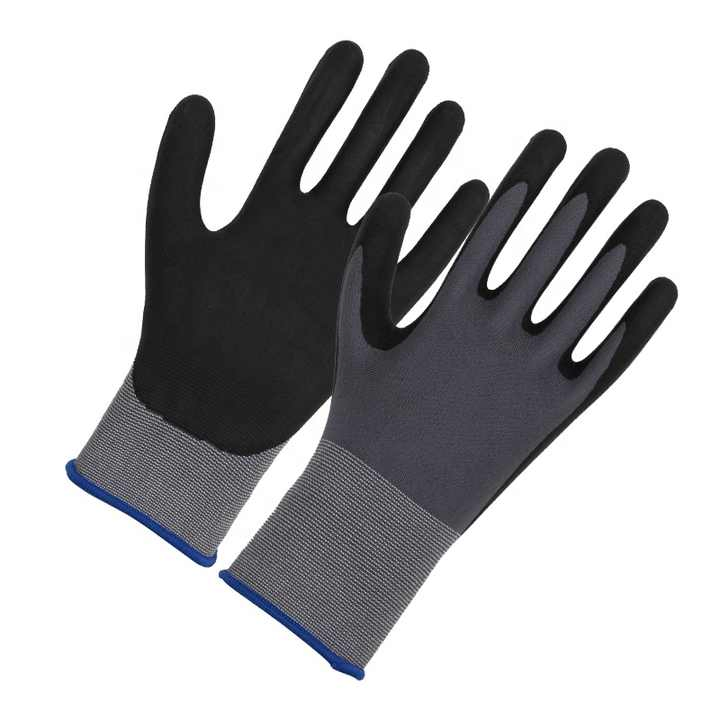 Comfortable Nylon Polyester Spandex Liner Nitrile Foam Coated Industrial Work Protection Gloves