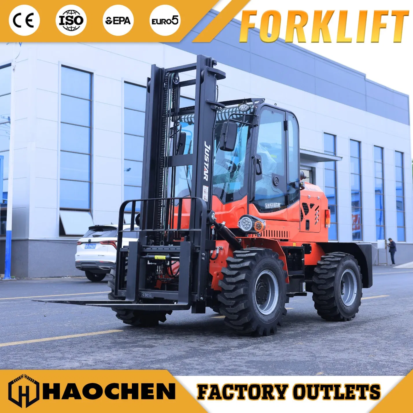 Multifunctional Diesel Off-Road 5 Ton Rear Steering Rough Terrain Forklift CE 4X4