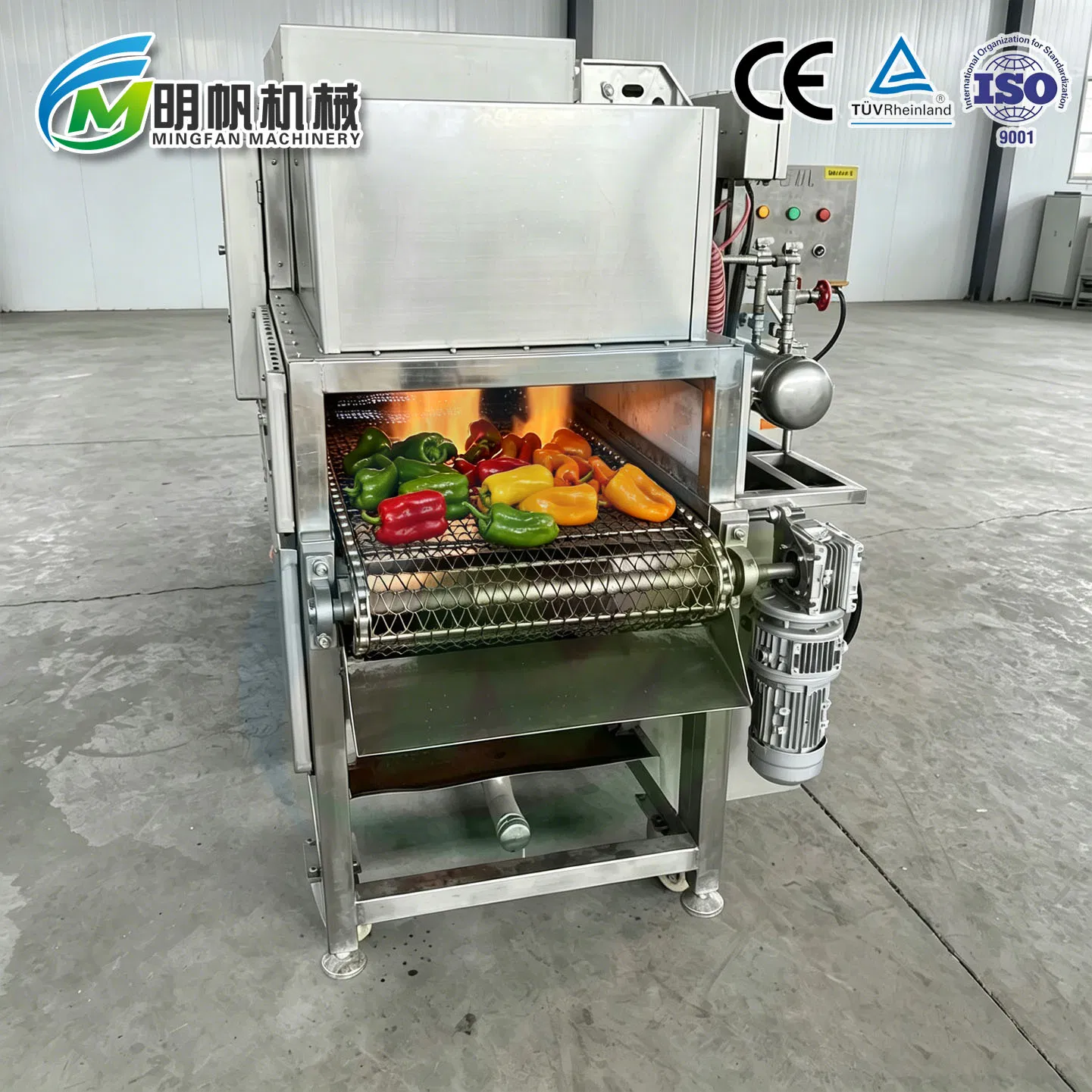 Machine commerciale de grillage des poivrons verts et rouges Équipement automatique de grillage des piments