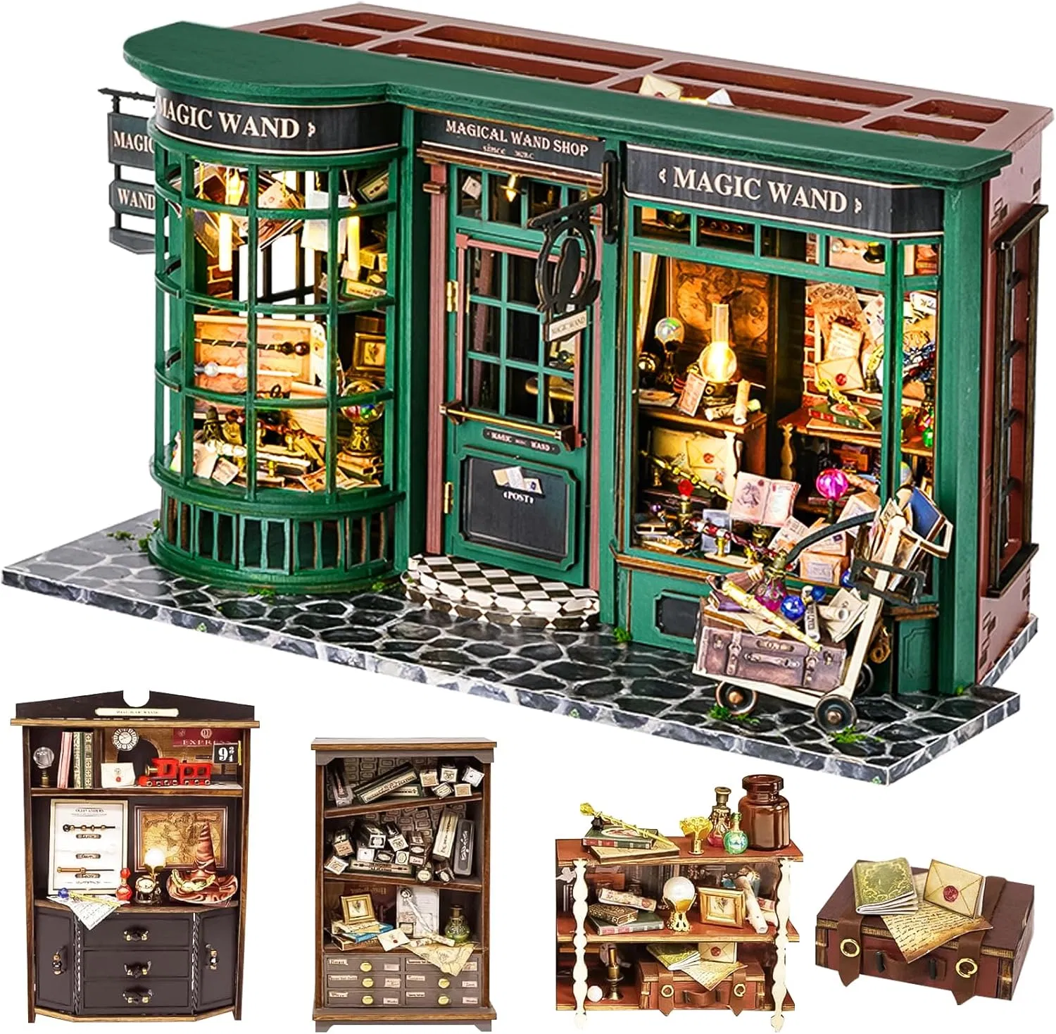 Miniature Wooden Dollhouse Furniture Kit Handmade 1:24 Scale LED Dust Cover