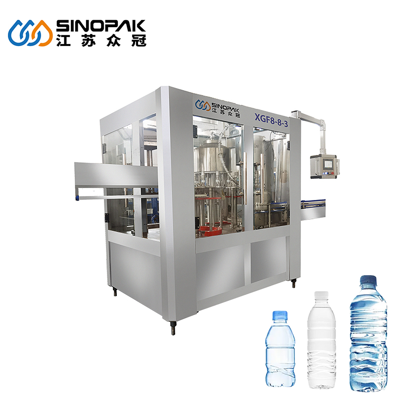 Máquina automática de llenado de líquido, tapado y empaquetado de botellas de agua mineral pura 3 en 1 de 2000-3000 bph