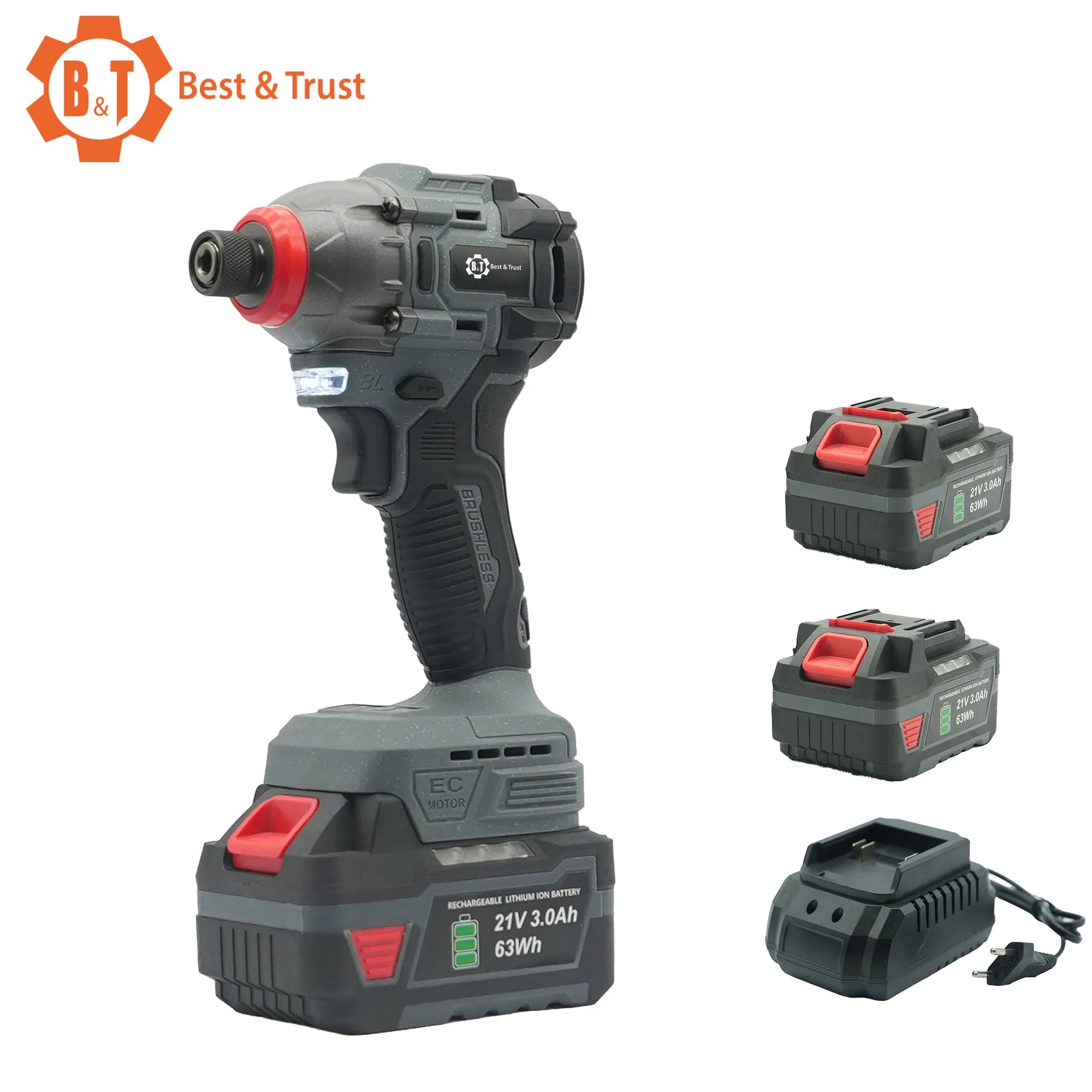 21V Cordless Impact Screwdriver Power Drill with 6.35mm 1/4" Inner Hex Shaft