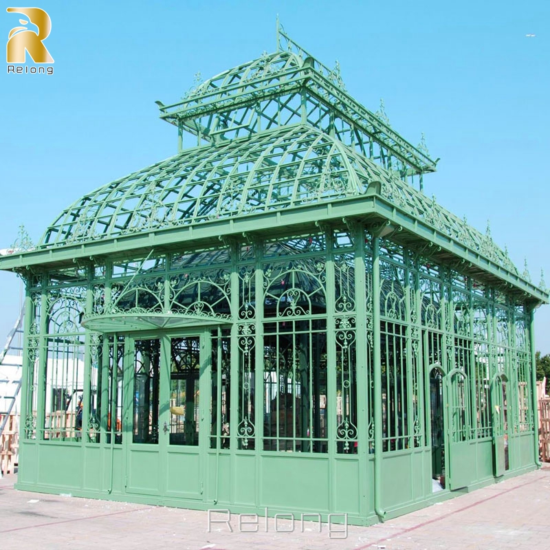 Glorieta de hierro forjado verde decorativa para exteriores, glorieta de jardín grande de hierro