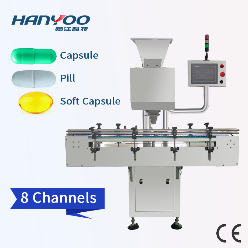 Hanyoo macchina automatica elettrica a 8 canali per il riempimento e il confezionamento di bottiglie di softgel, conteggio di compresse, riempimento di capsule in bottiglie, macchina per il conteggio di pillole a vibrazione farmaceutica