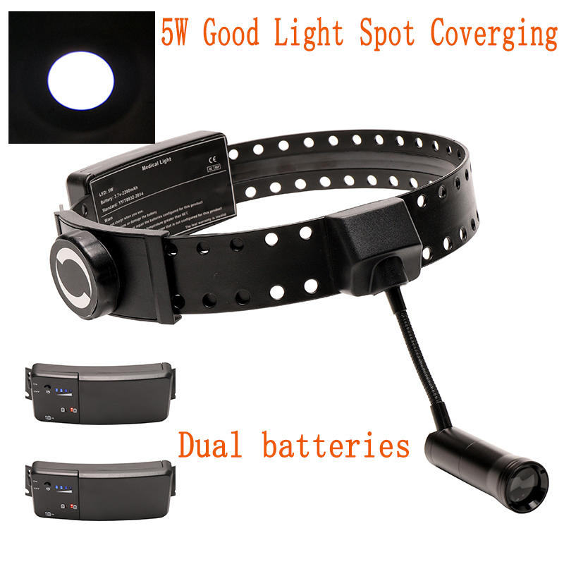 Chirurgische Lampe 5 W Dental Stirnlampe Zwei Batterien Hals-Nasen-Ohren Licht Spotlicht