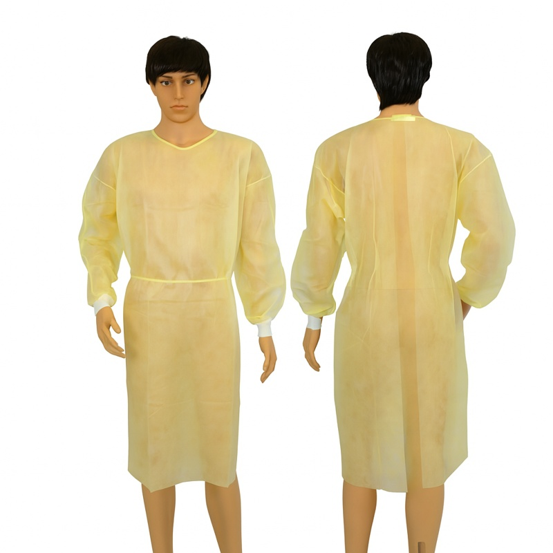 Blouse d'isolement jetable en non-tissé PP jaune pour usage médical hospitalier