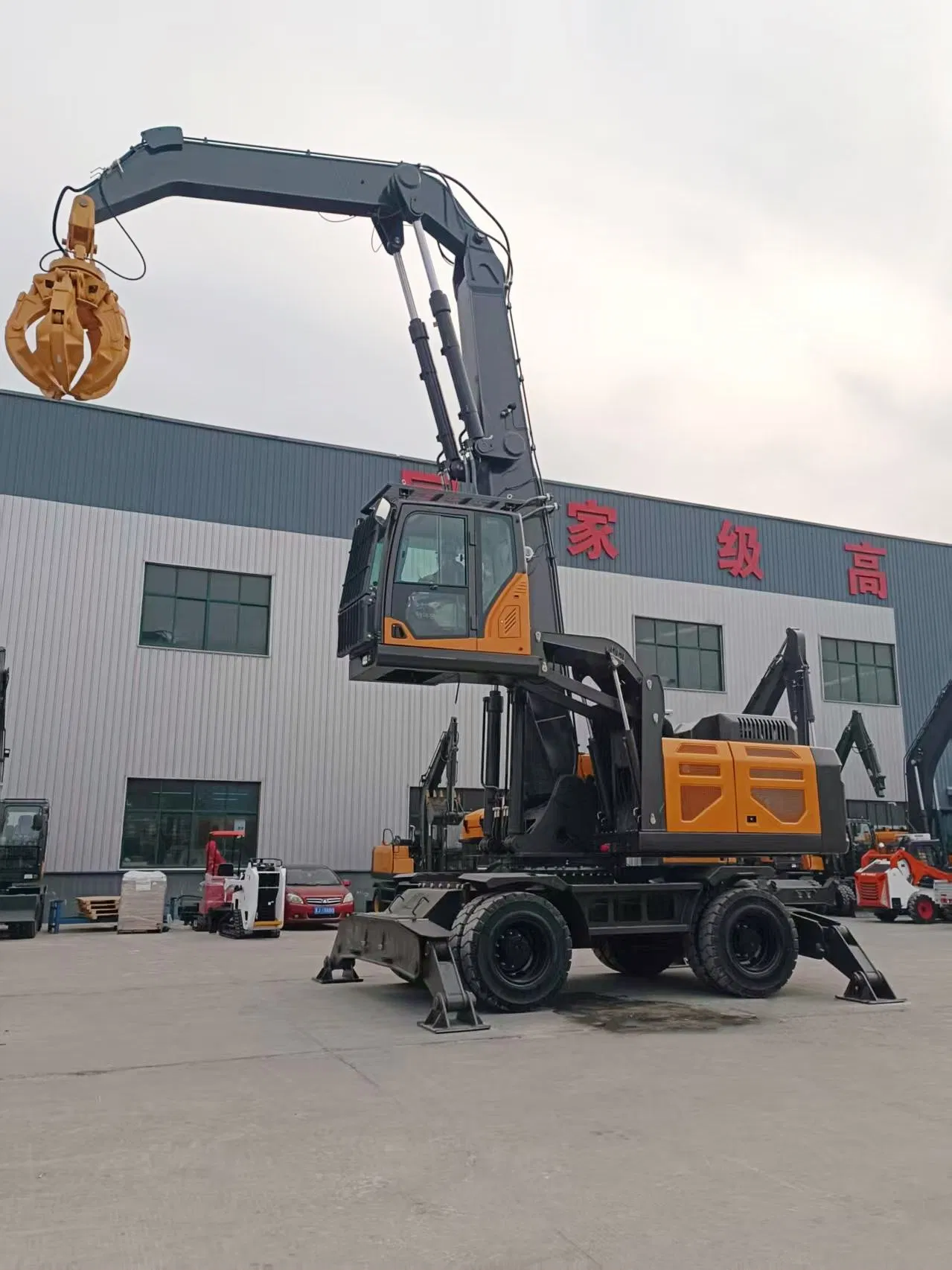 Excavadora de ruedas Jiahe de 40 t con cabina ajustable, manipulador de materiales con garra de pulpo Lotus para reciclaje de chatarra
