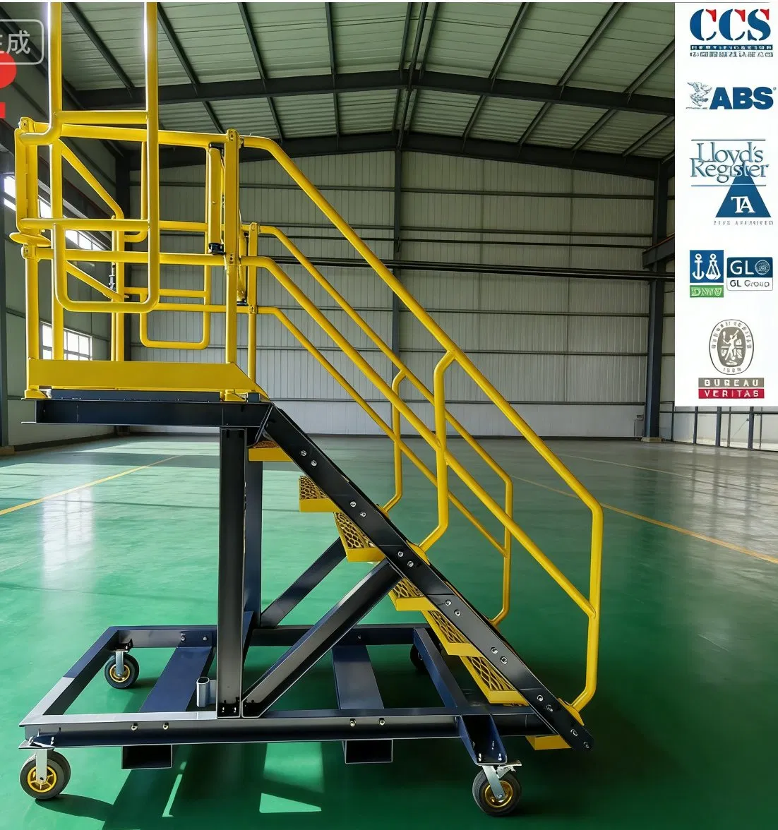 Escaleras de acceso con plataforma de malla antideslizante de acero y aluminio móviles industriales