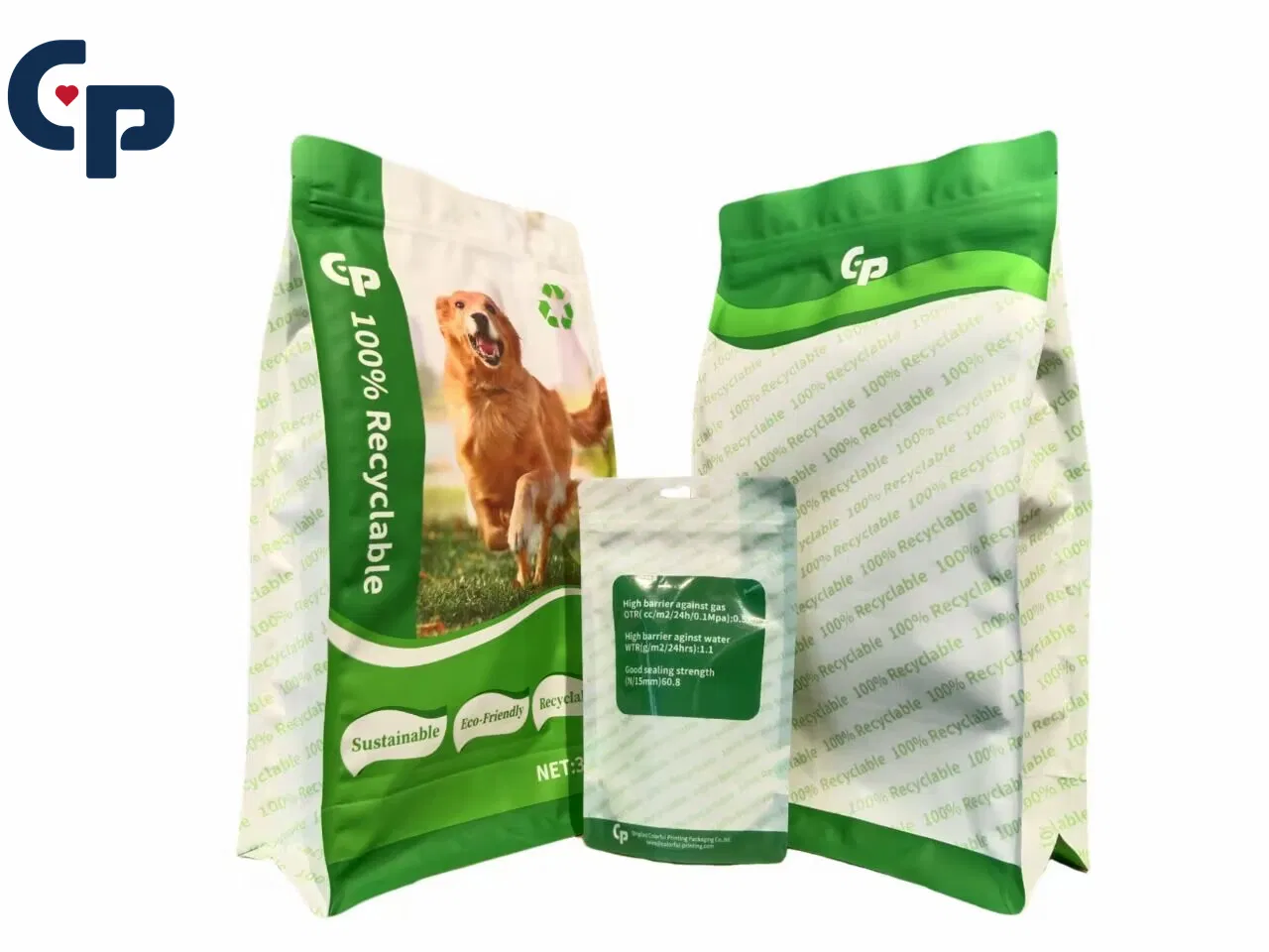 Custom Printed Mono-PE Recyclable Eco-Friendly Disposable Reusable Bio-Degradale High Barrier Waterproof Pet Food Treats Plastic Zip Stand up Flat Bottom Bag