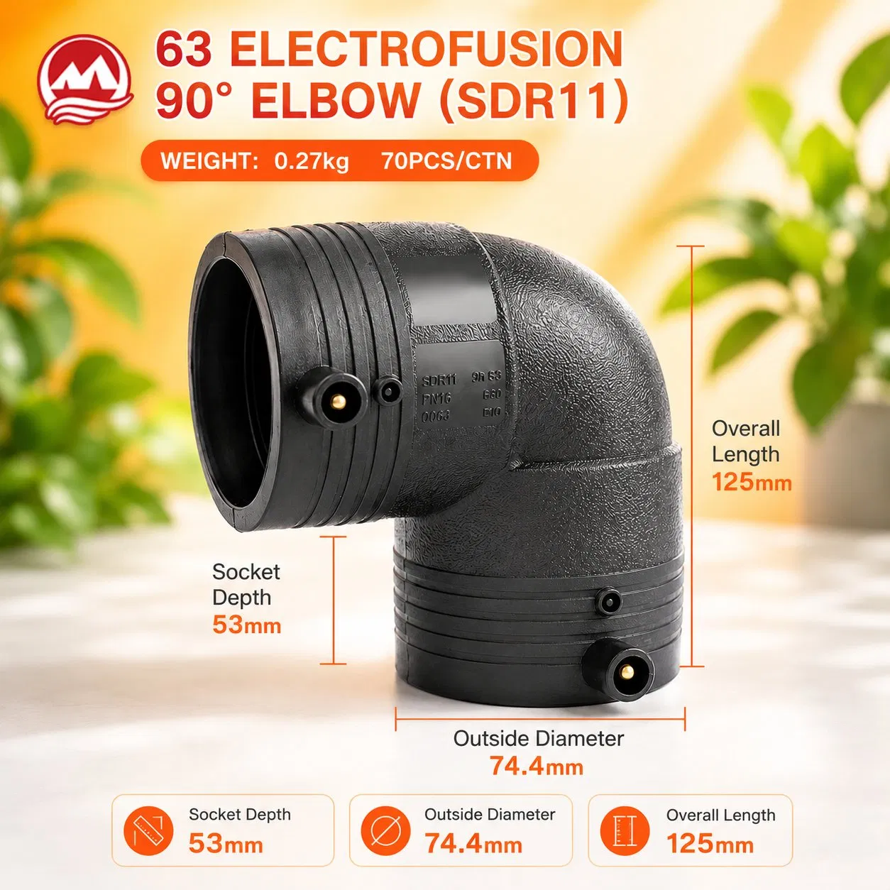 Electrofusion Elbow 63mm SDR11 for Polyethylene Pipeline Construction
