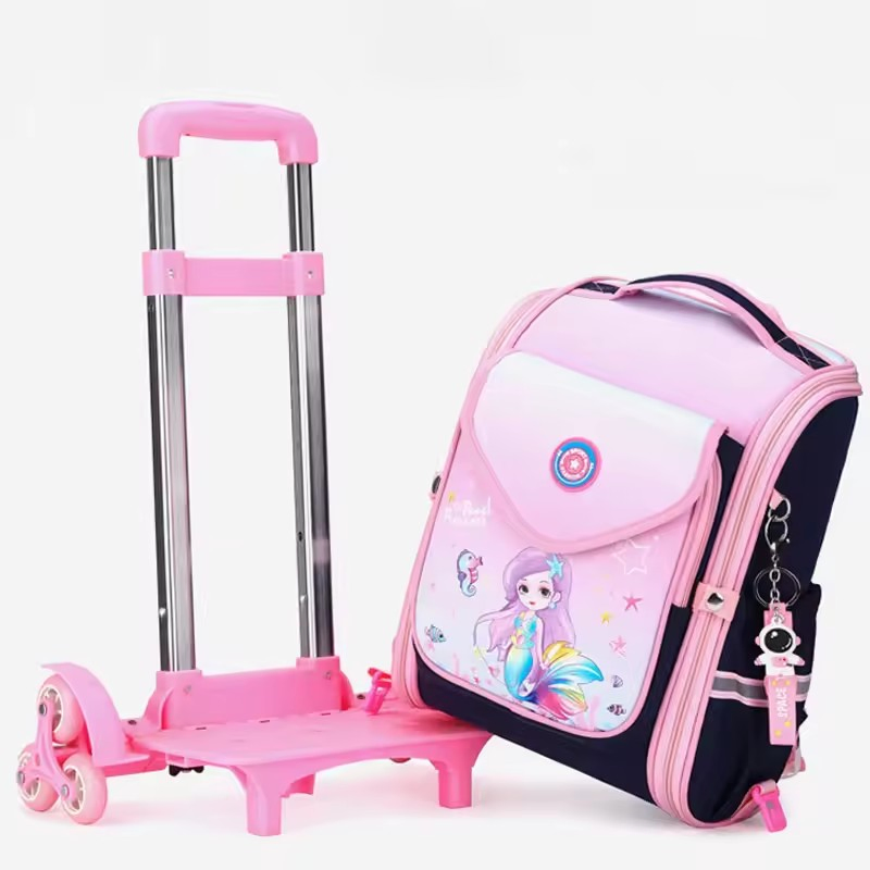 Children Cartoon Wheels Backpack Kids Trolley School Bag for Girls