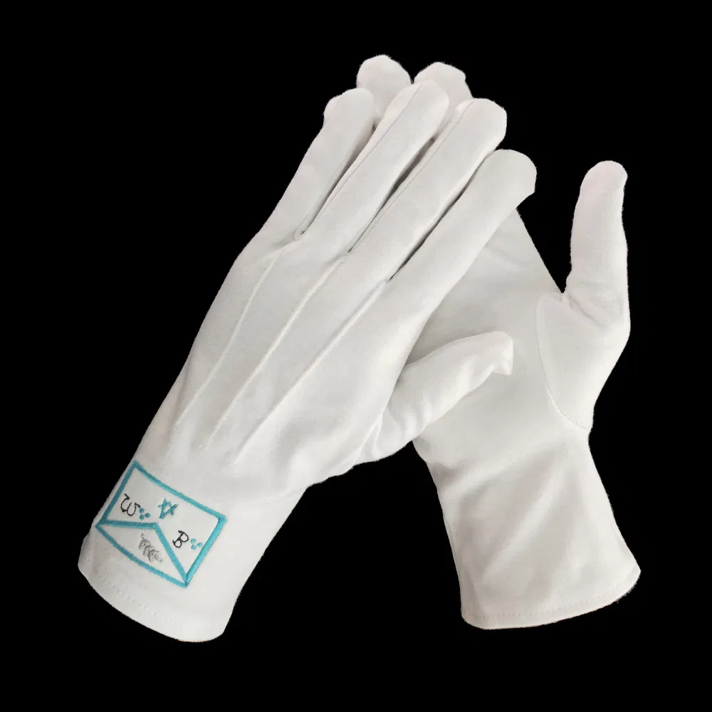 Logotipo de delantal masónico guantes de algodón blancos para masónico
