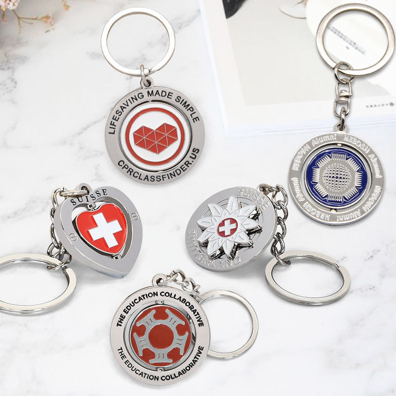 Rotating Metal Keychain Souvenir with Custom Logo for Promotional Gifts