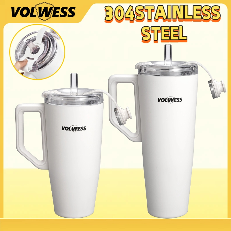 Large Capacity Insulated Travel Tumbler Stainless Steel Mug with Straw and Handle