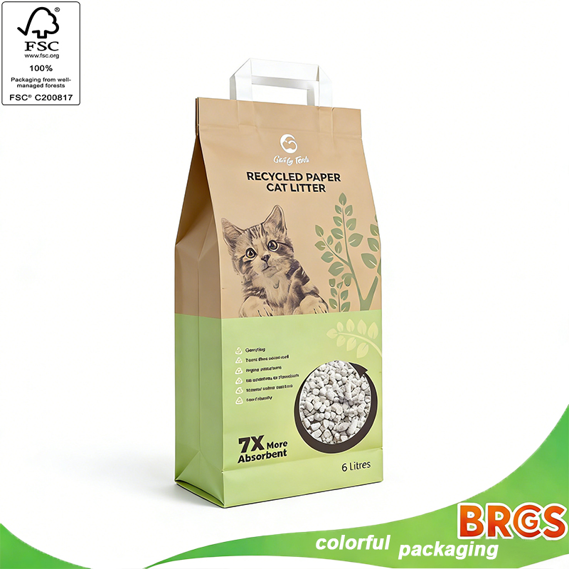 Biologisch abbaubarer, wasserdichter, recycelbarer Kunststoffbeutel in großer Größe mit individuellem Aluminium-Logo und Außengriff für Lebensmittel-, Heimtierfutter- und Katzenstreuverpackungen