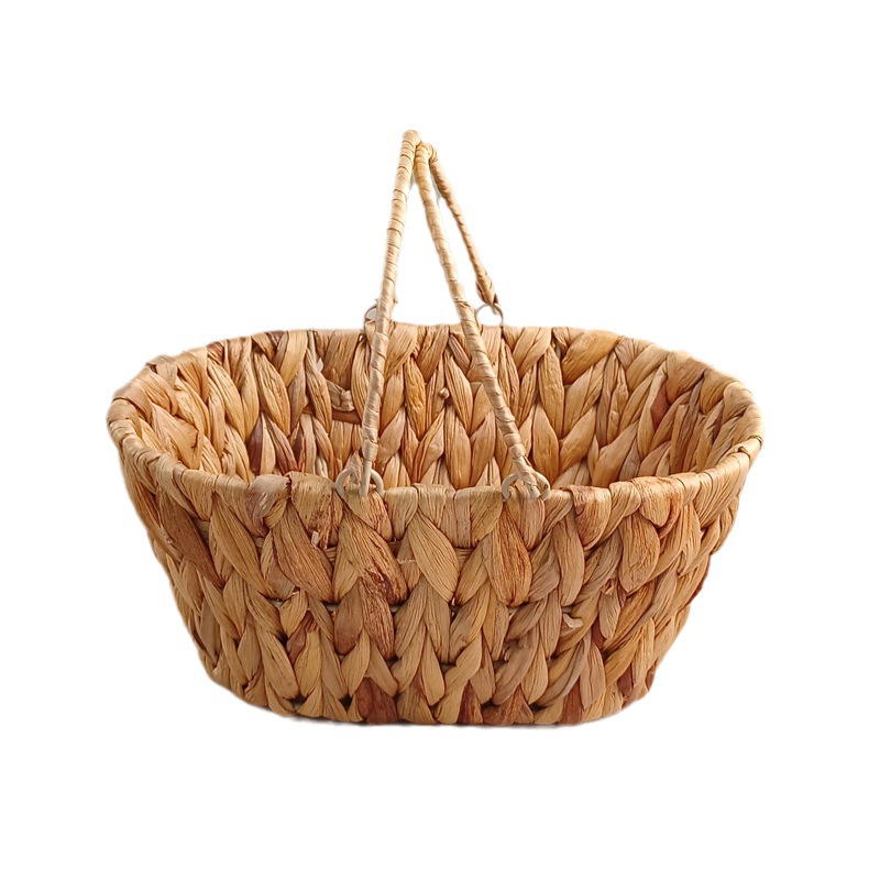 Handmade Straw-Woven Bread and Fruit Storage Basket with Handle