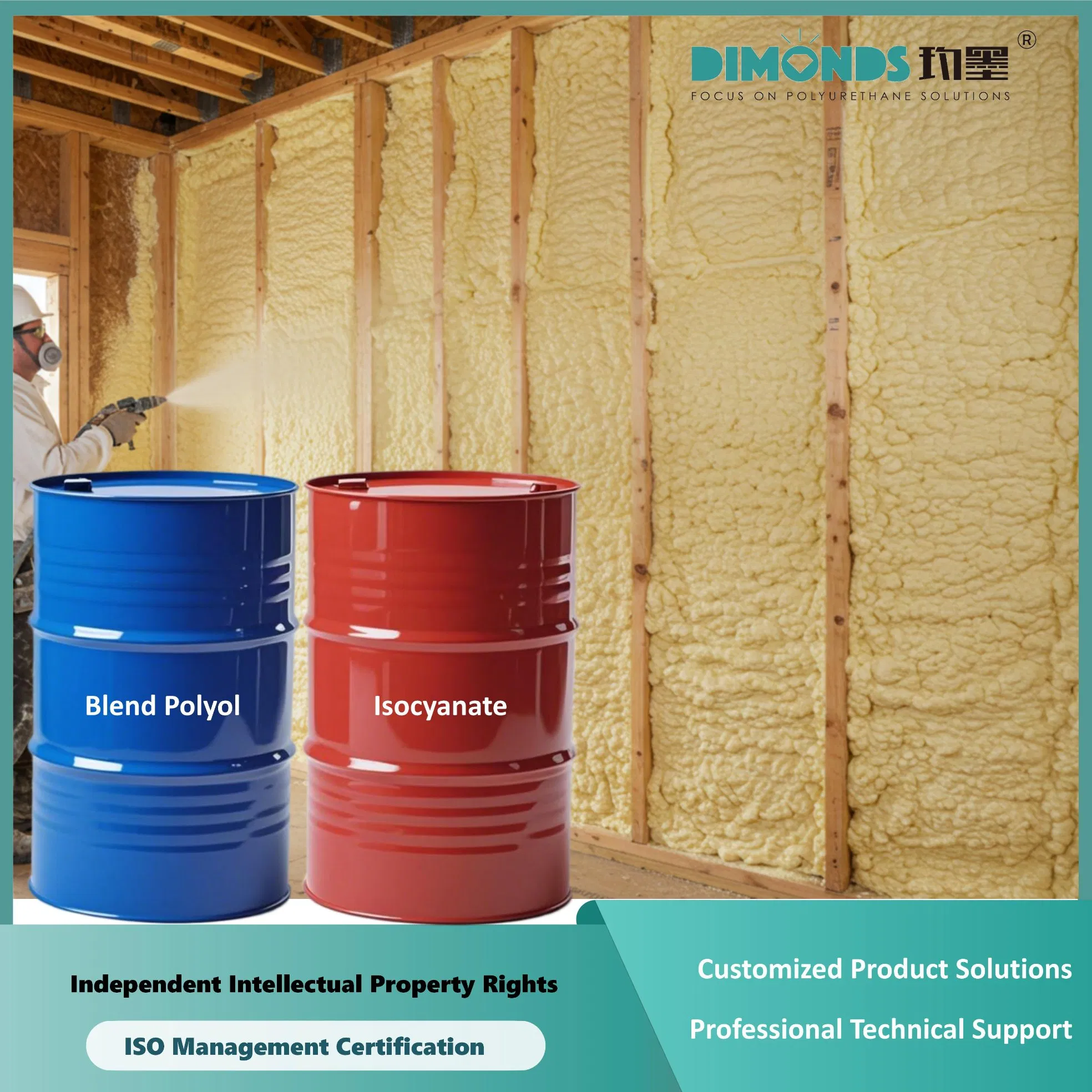 Produits chimiques en polyuréthane à mousse pulvérisée à séchage rapide pour l'efficacité de la construction