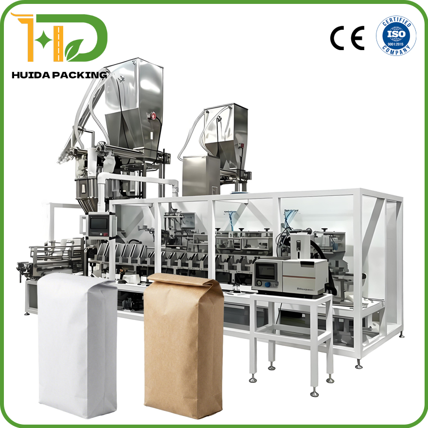 Automatic Flour Packaging Machine for 1-5kg Wheat Maize Powder in Kraft Paper Bags with Auger Filler, High Speed 15-45 Bags Per Min